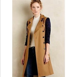 New With Tag Anthropologie Harlyn Tan and Blue Trench Coat size Small